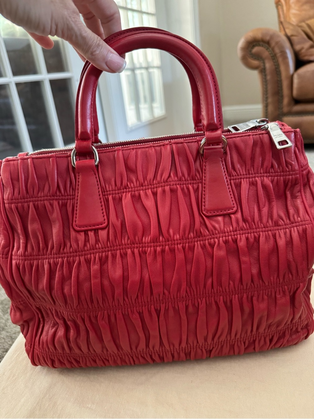 Prada Red Gaufre Satchel with Removable Strap - Picture 7 of 12